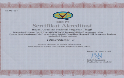 SELAMAT DAN SUKSES KEPADA PROGRAM STUDI MANAJEMEN ATAS DIRAIHNYA AKREDITASI “B” DARI BAN PT
