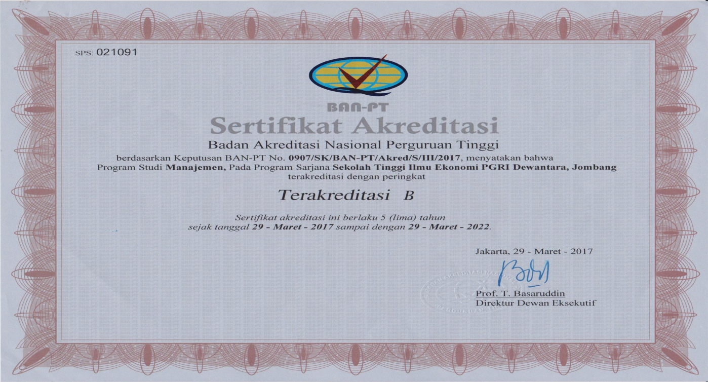 SELAMAT DAN SUKSES KEPADA PROGRAM STUDI MANAJEMEN ATAS DIRAIHNYA AKREDITASI “B” DARI BAN PT