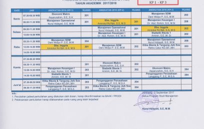 Jadwal Perkuliahan Semester Gasal Tahun Akademik 2017/2018