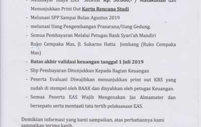 Pengumuman Evaluasi Akhir Semester Genap Tahun Akademik 2018-2019