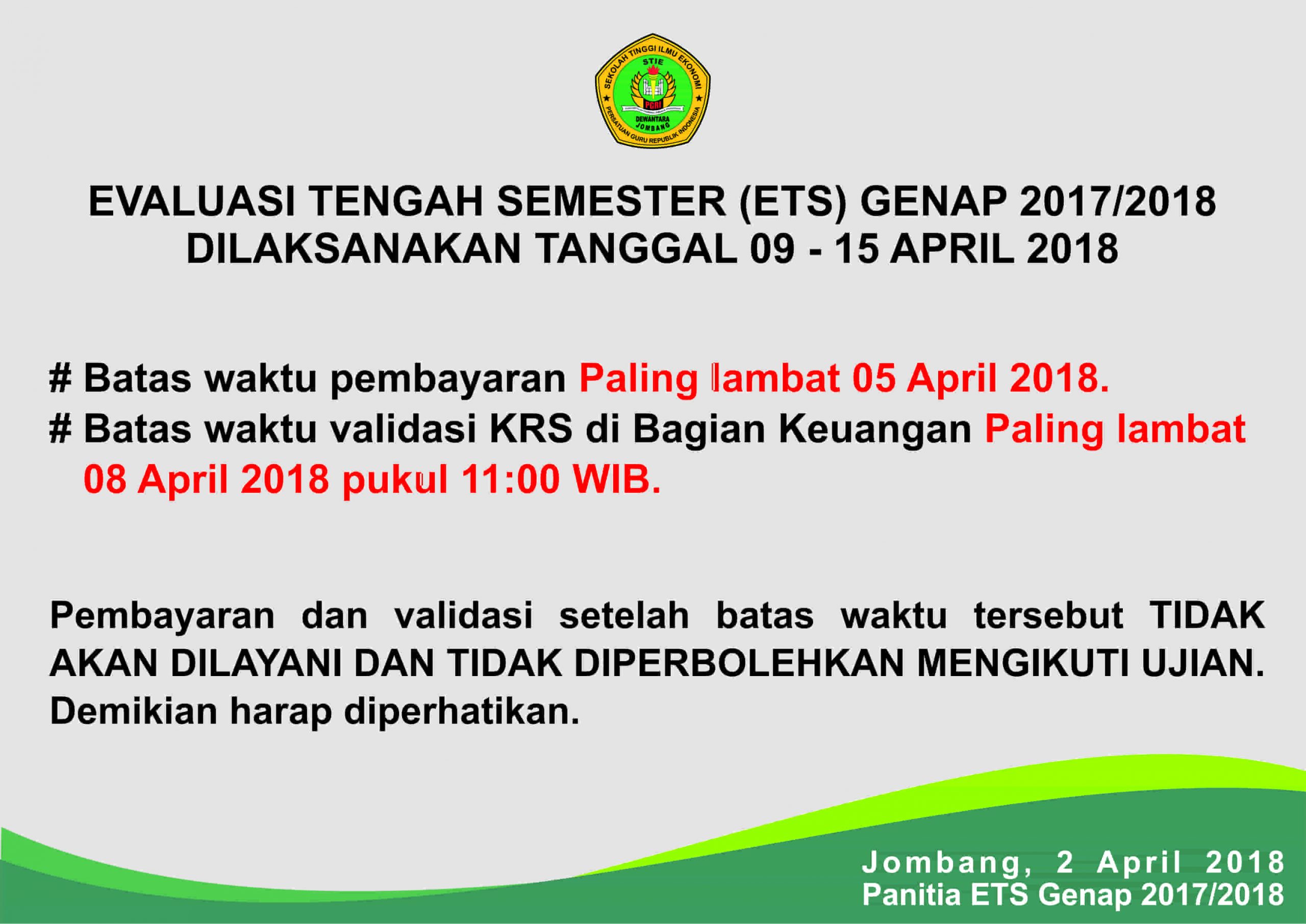 Pengumuman Pembayaran & Pelaksanaan ETS