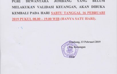 PENGUMUMAN VALIDASI KEUANGAN