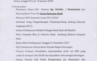 Pengumuman EAS Gasal Tahun Akademik 2017/2018