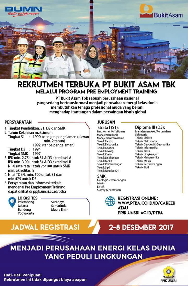 Rekrutmen Terbuka PT. Bukit Asam TBK