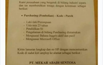 Lowongan Kerja PT. Mekar Abadi Sentosa