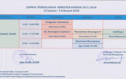 Jadwal Perkuliahan Semester Pendek Tahun Akademik 2017-2018
