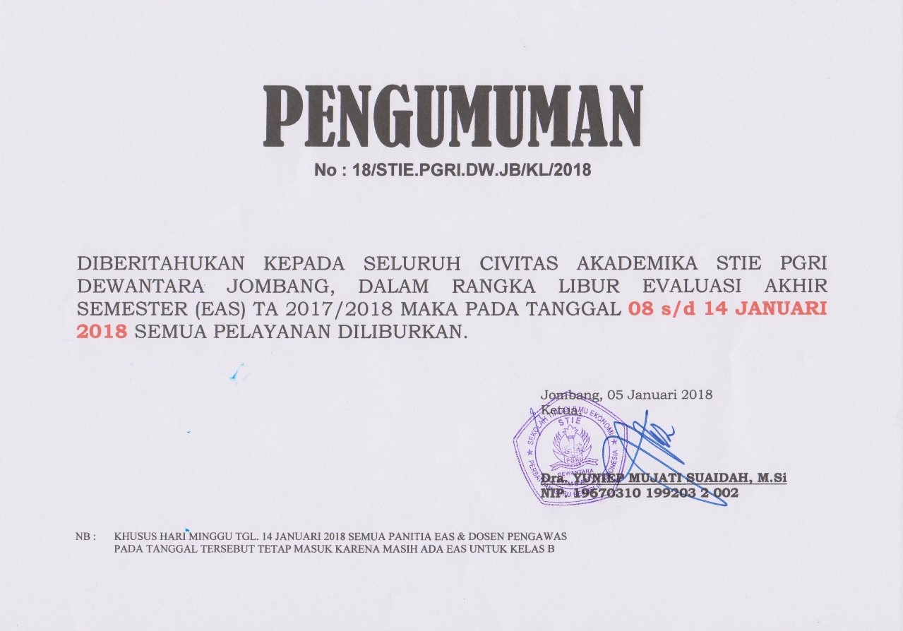 PENGUMUMAN LIBUR PELAYANAN