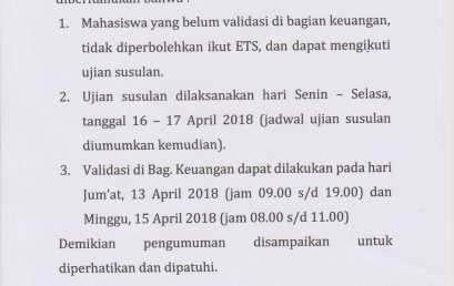 PENGUMUMAN ETS UNTUK KELAS KP & KS