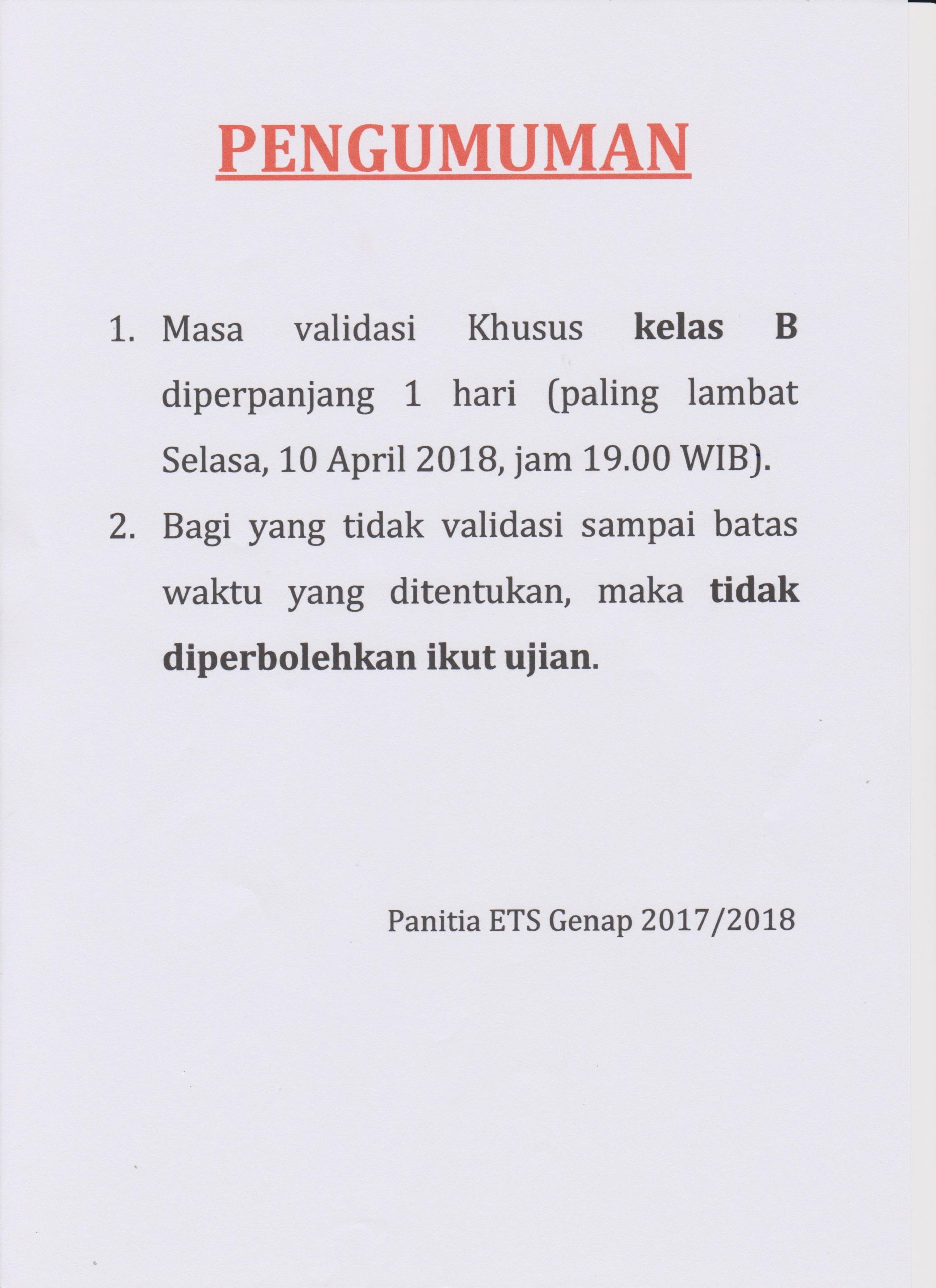PENGUMUMAN ETS UNTUK KELAS B