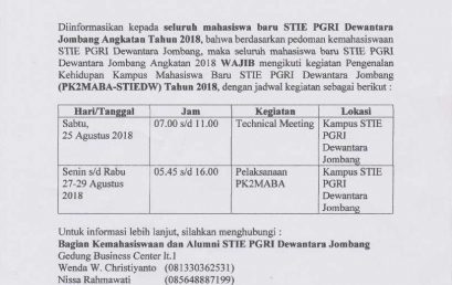 PENGUMUMAN MAHASISWA BARU STIE PGRI DEWANTARA