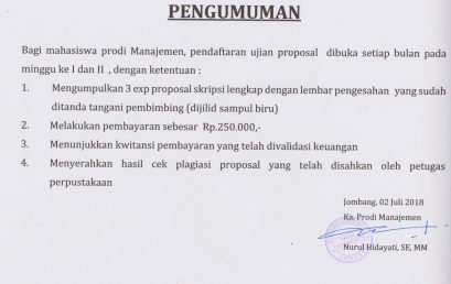 PENGUMUMAN PENDAFTARAN UJIAN PROPOSAL