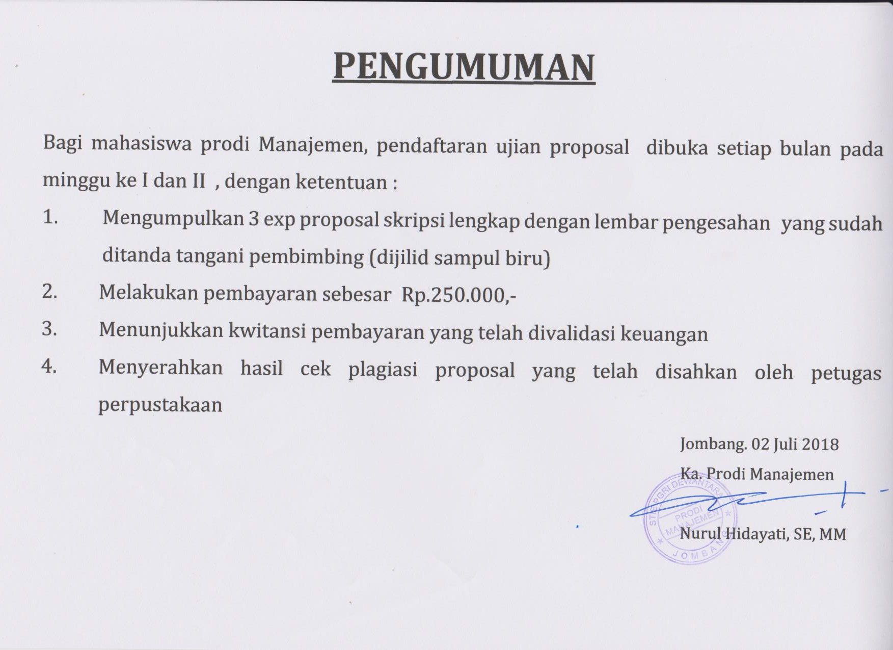 PENGUMUMAN PENDAFTARAN UJIAN PROPOSAL
