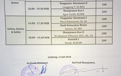 JADWAL PERKULIAHAN SEMESTER PENDEK PERIODE JULI – AGUSTUS 2018