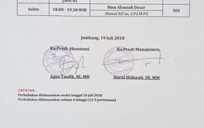 JADWAL PERKULIAHAN SEMESTER PENDEK PERIODE JULI-AGUSTUS 2018