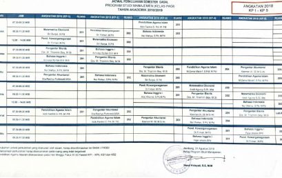 Jadwal Perkuliahan Semester Ganjil 2018-2019