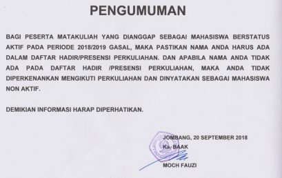 PENGUMUMAN AKADEMIK KEMAHASISWAAN PERIODE 2018/2019 GASAL