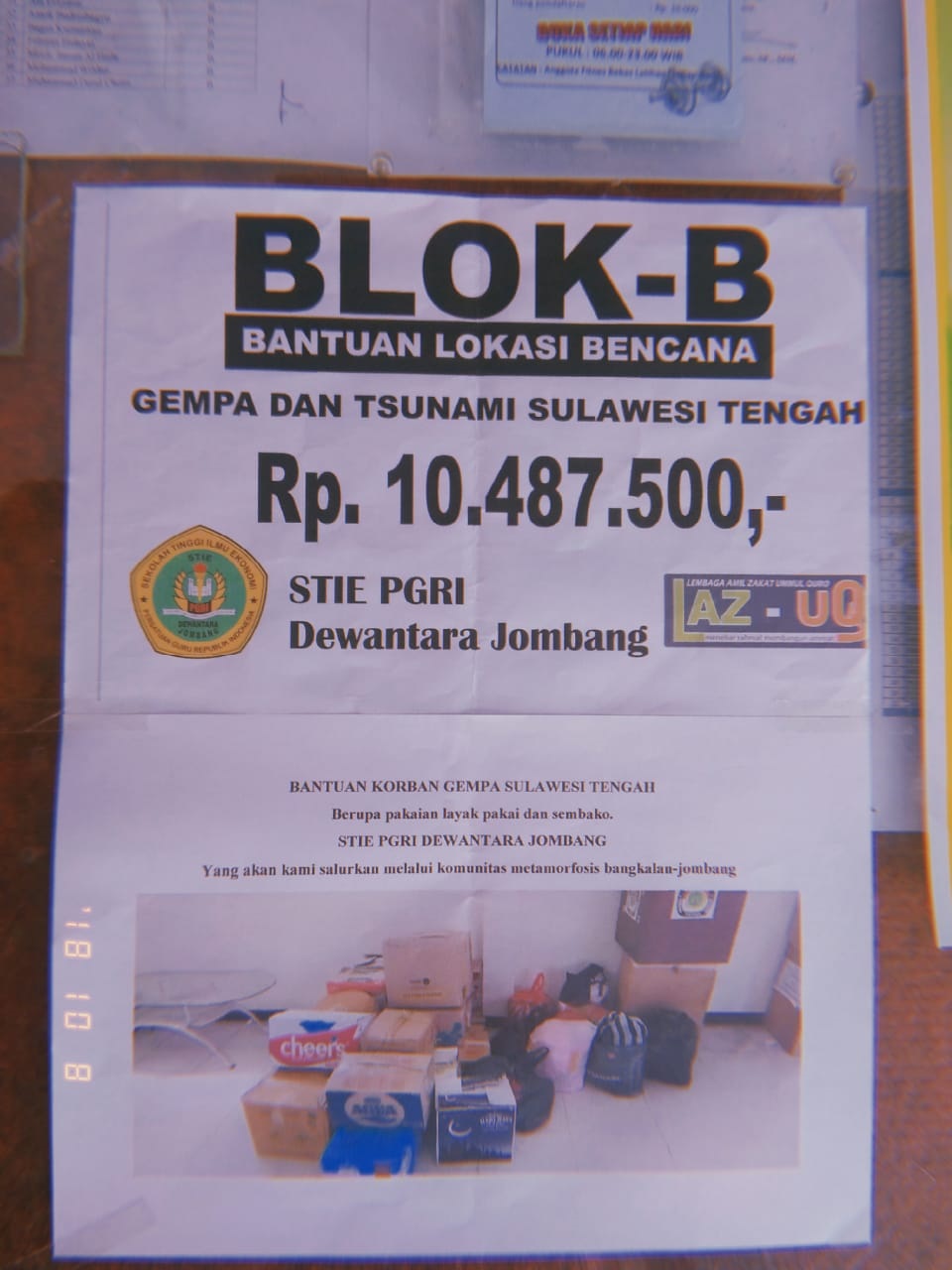 ORMAWA DAN UKM STIE PGRI DEWANTARA JOMBANG GALANG DANA  UNTUK KORBAN GEMPA PALU-DONGGALA