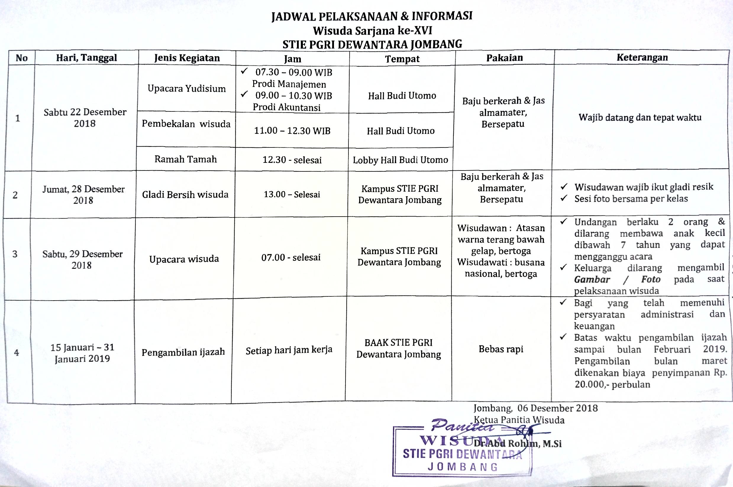 JADWAL PELAKSANAAN & INFORMASI WISUDA SARJANA KE-XVI
