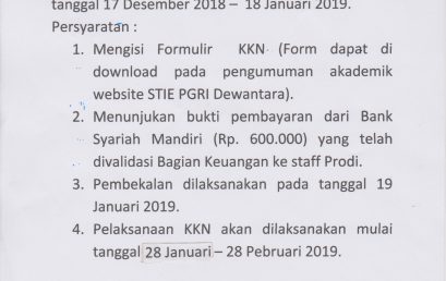 PENGUMUMAN KULIAH KERJA NYATA (KKN) Tahun 2018
