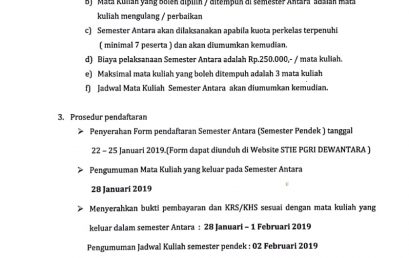 PENGUMUMAN SEMESTER ANTARA (PENDEK)