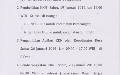 PENGUMUMAN JADWAL KULIAH KERJA NYATA KKN TAHUN 2019