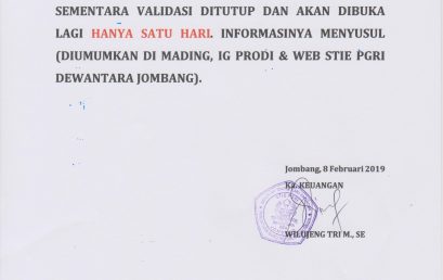 PENGUMUMAN VALIDASI KEUANGAN TAHUN AKADEMIK 2018-2019