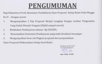 PENGUMUMAN PROPOSAL SKRIPSI AKUNTANSI DAN MANAJEMEN 2019
