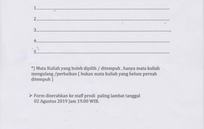 FORM PENDAFTARAN SEMESTER PENDEK TA 2018/2019 GENAP
