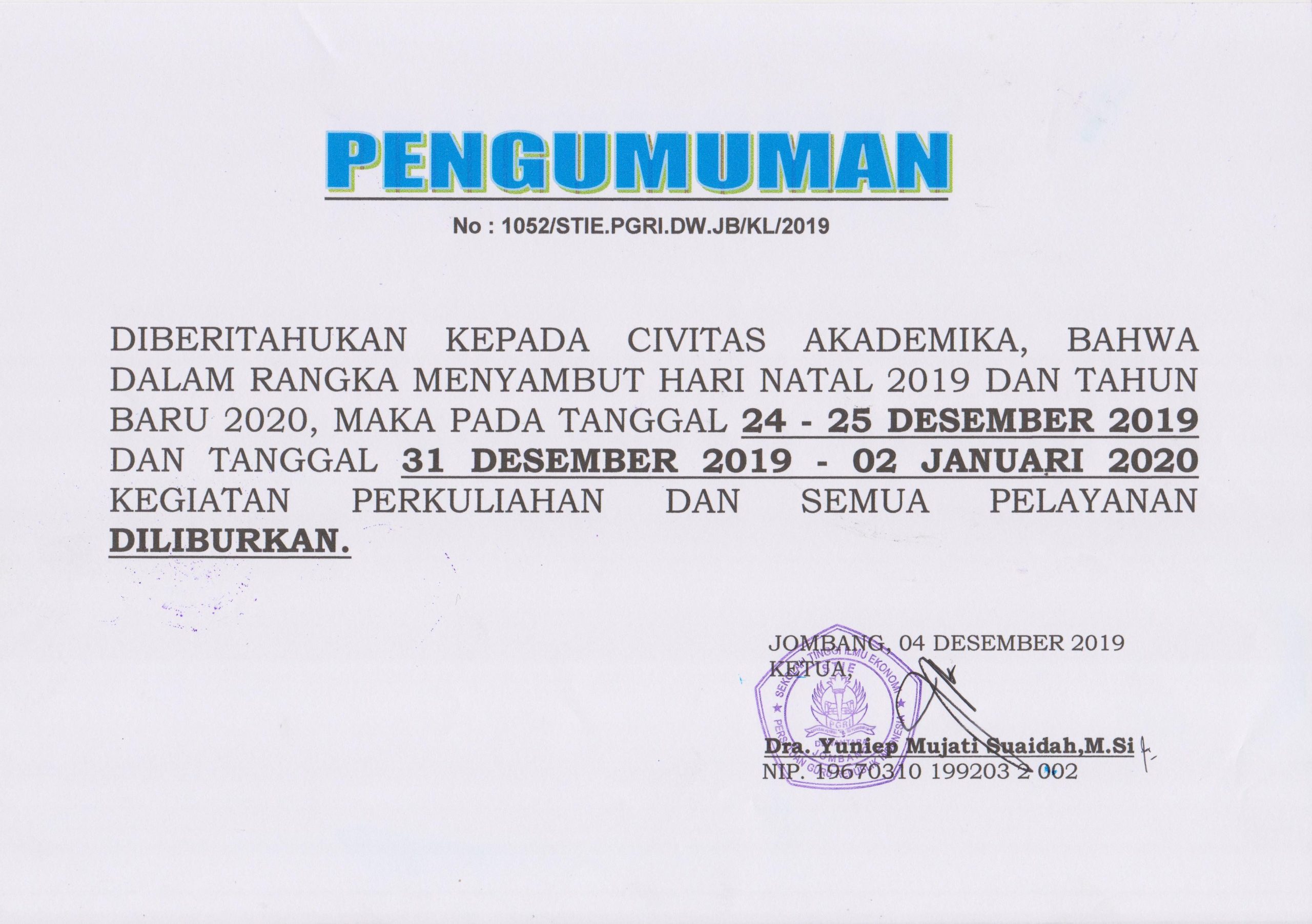 PENGUMUMAN LIBUR PELAYANAN