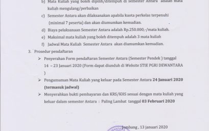 PENGUMUMAN SEMESTER ANTARA TA 2019/2020