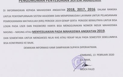 PENGUMUMAN PENYESUAIAN SYSTEM AKADEMIK