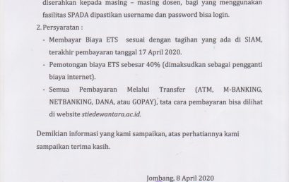 PENGUMUMAN ETS SEMESTER GENAP TA 2019/2020