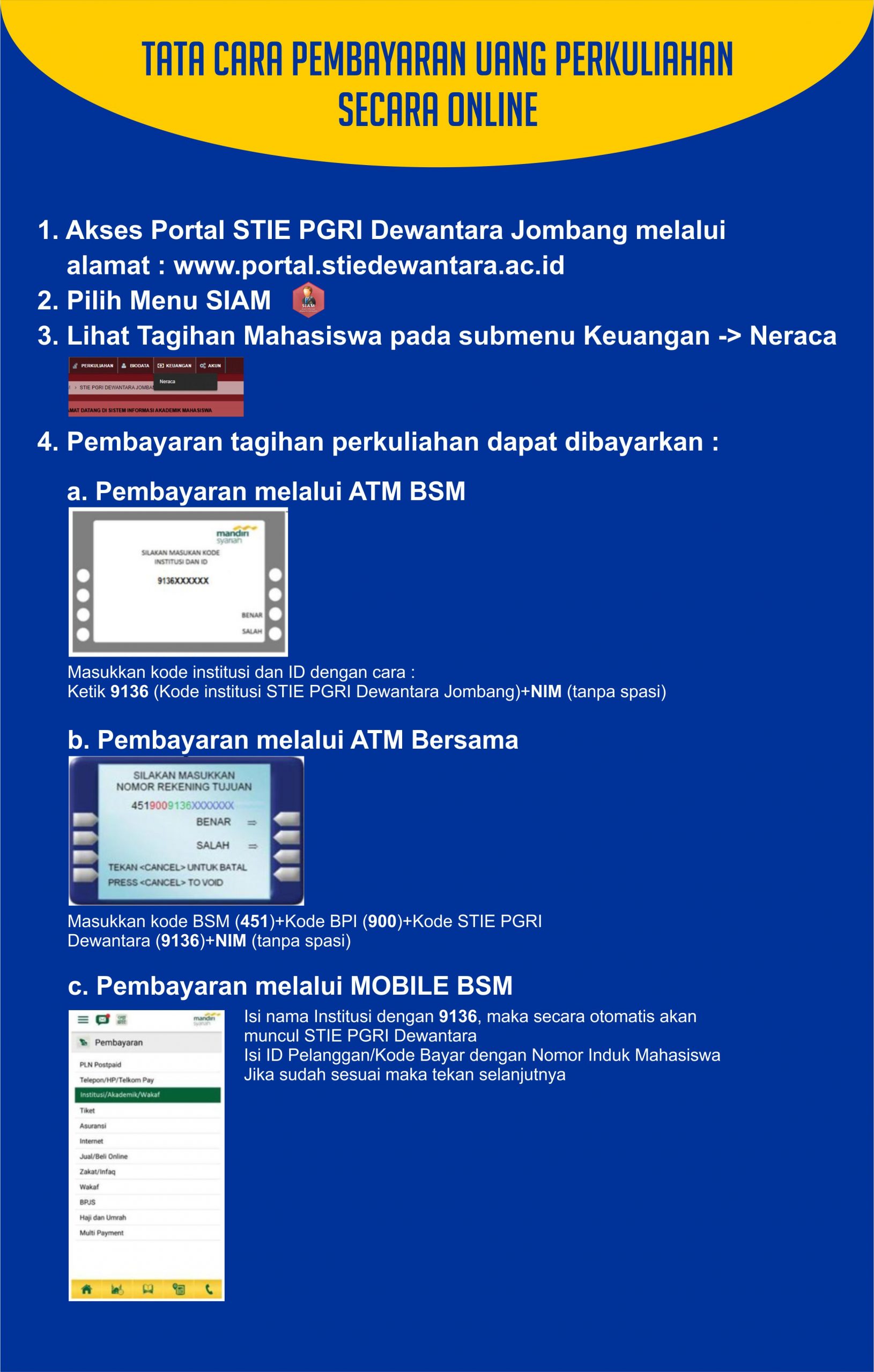 TATA CARA PEMBAYARAN UANG PERKULIAHAN SECARA ONLINE