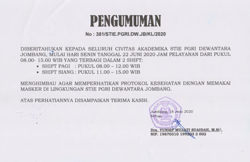 Pengumuman Jadwal Pelayanan Tebaru