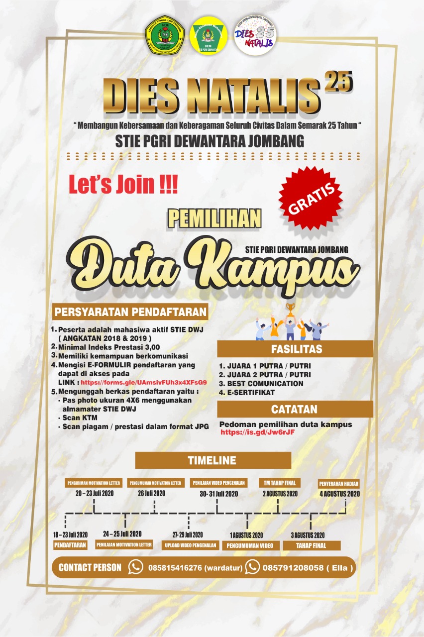 DIES NATALIS KE 25th STIE PGRI DEWANTARA JOMBANG “PEMILIHAN DUTA KAMPUS”