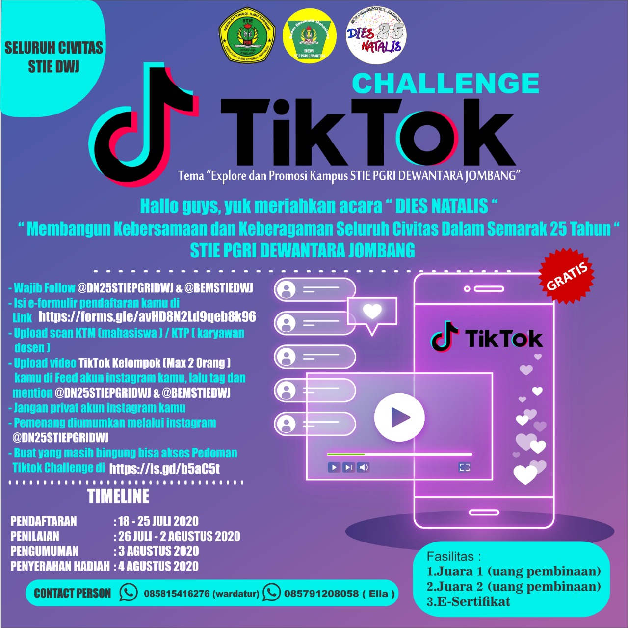 DIES NATALIS KE 25th STIE PGRI DEWANTARA JOMBANG “Challenge Tik Tok”
