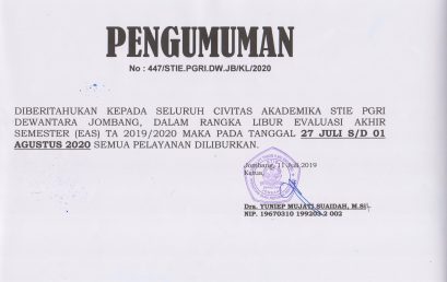 PENGUMUMAN LIBUR EVALUASI AKHIR SEMESTER (EAS) TA 2019/2020