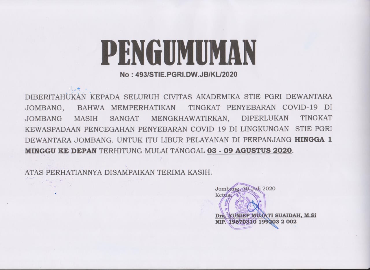 PENGUMUMAN PERPANJANGAN LIBUR PELAYANAN