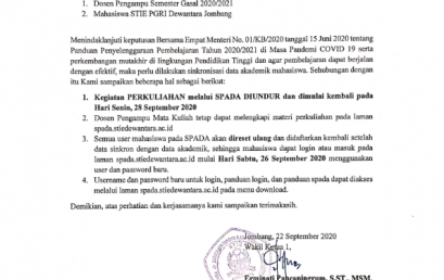 PENGUMUMAN PENGUNDURAN PERKULIAHAN