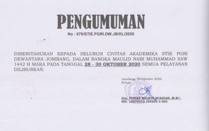 PENGUMUMAN LIBUR PELAYANAN DAN CUTI BERSAMA MEMPERINGATI MAULID NABI MUHAMMAD SAW 1442 H