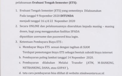 PENGUMUMAN ETS SEMESTER GASAL TAHUN AKADEMIK 2020/2021