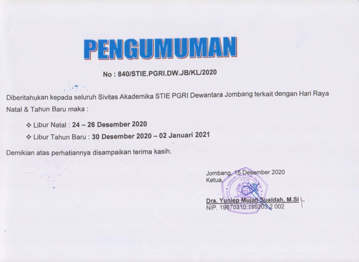 PENGUMUMAN LIBUR NATAL DAN TAHUN BARU 2021