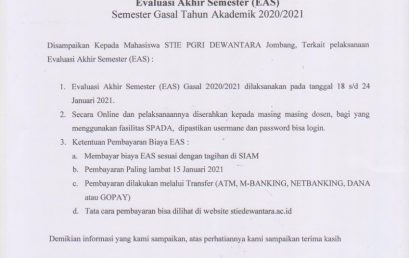 Pengumuman Evaluasi Akhir Semester Gasal Tahun Akademik 2020/2021