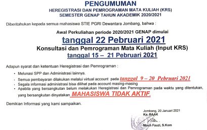 PENGUMUMAN KRS SEMESTER GENAP TA 2020-2021