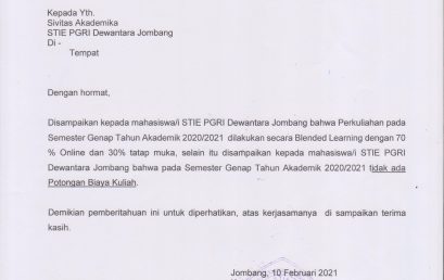 PENGUMUMAN METODE PERKULIAHAN SEMESTER GENAP TA 2020/2021 & BIAYA PERKULIAHAN