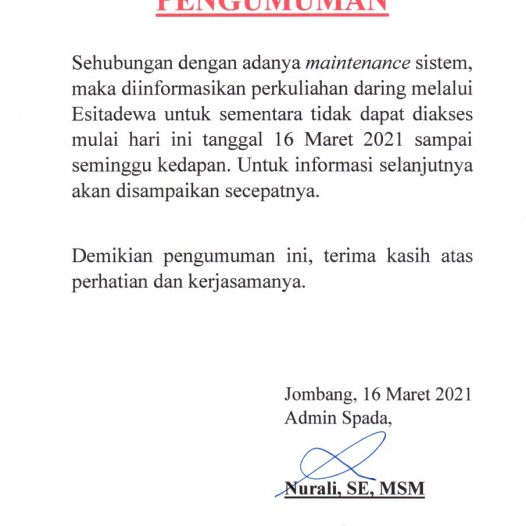 Pengumuman Perkuliahan Daring