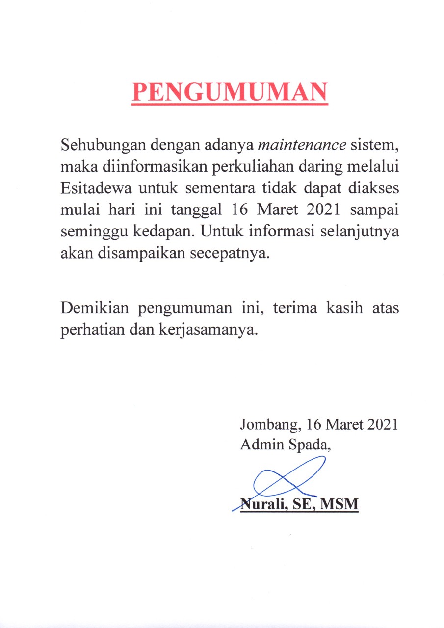 Pengumuman Perkuliahan Daring